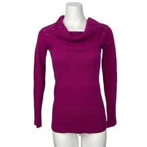 CACHE Cowl Neck Fuchsia Sweater Cotton Rabbit Hair Blend S